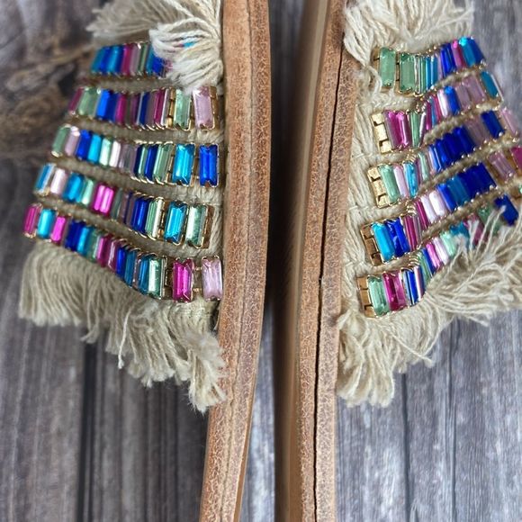 KATE SPADE Solaina Natural Multi-Color Rhinestone Sandals 8.5M - Picture 6 of 10